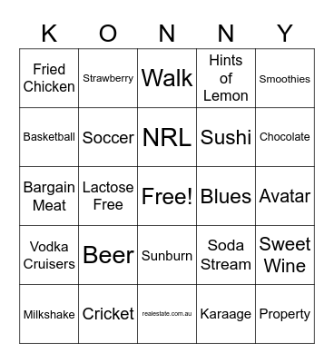 Konrad's 30th Birthday Bingo Card