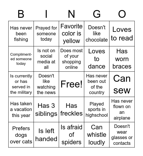 People Bingo Card