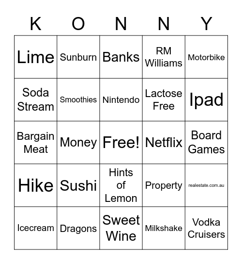 Konrad's 30th Birthday Bingo Card