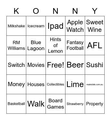 Konrad's 30th Birthday Bingo Card