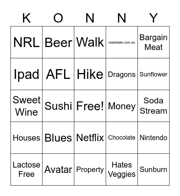 Konrad's 30th Birthday Bingo Card