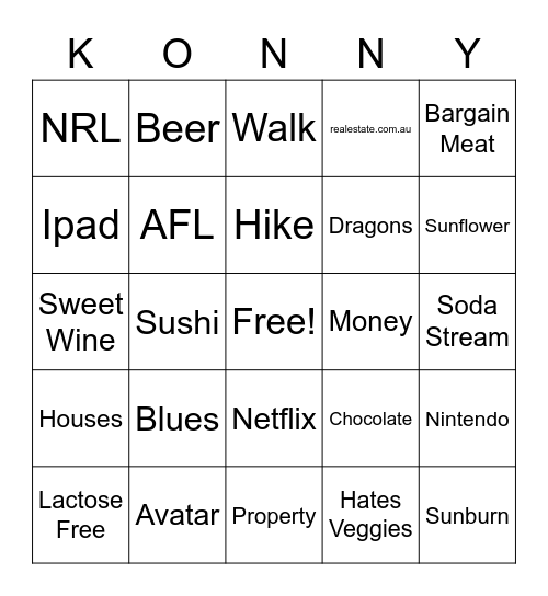 Konrad's 30th Birthday Bingo Card