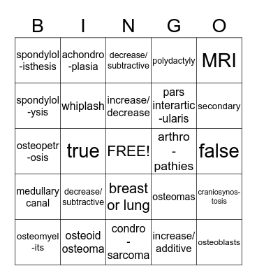 Skeletal System Bingo Card