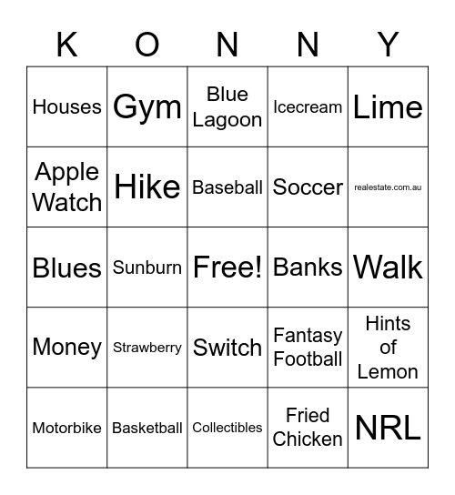 Konrad's 30th Birthday Bingo Card