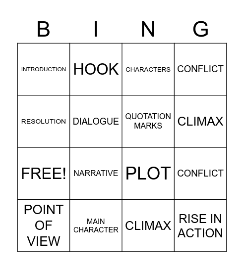 Narrative Writing Bingo Card