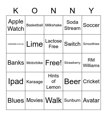 Konrad's 30th Bday Bingo Card