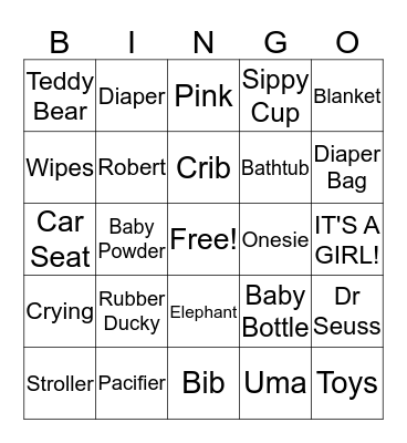 Robert & Uma's Baby Shower Bingo Card