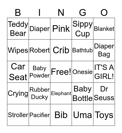 Robert & Uma's Baby Shower Bingo Card