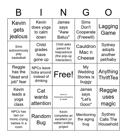 Reggies RTR Bingo Card