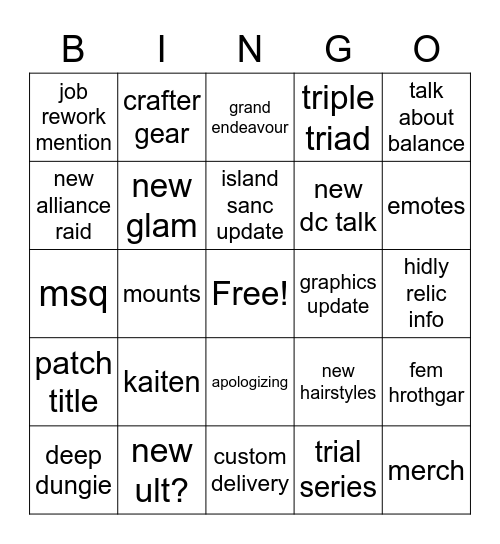 LXXIV Live Letter Bingo Card