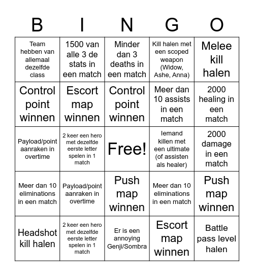 Overwatch Birthday Bingo Card