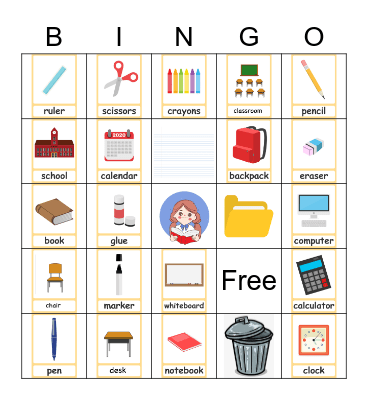 Classroom Objects Bingo Card