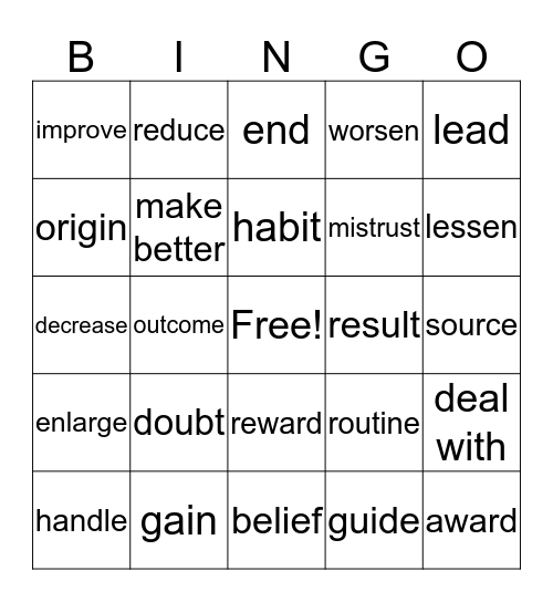 Chapter 5 Bingo Card