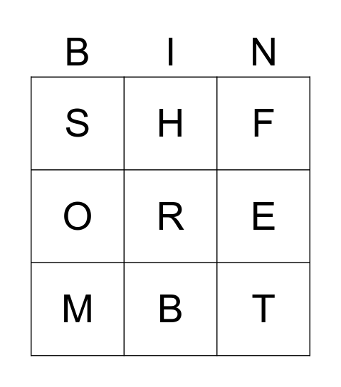 Letter Bingo Card