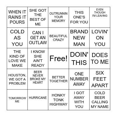 Luke Combs Bingo Card