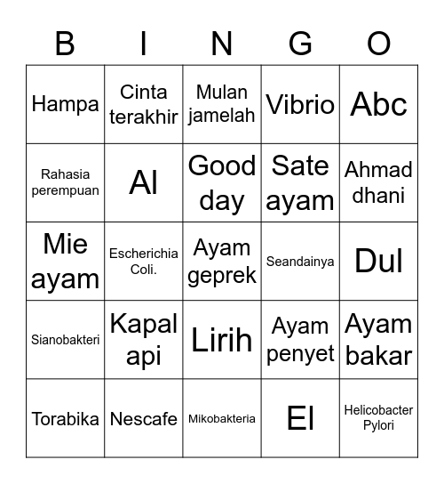 Abang ❤️ Bingo Card