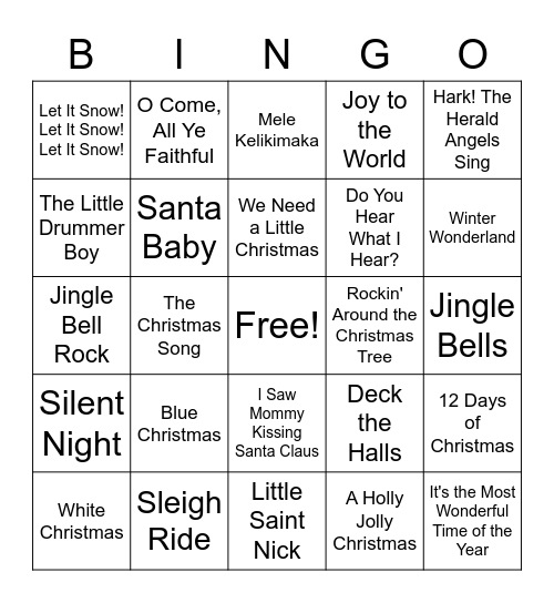 Christmas Carol Bingo Card