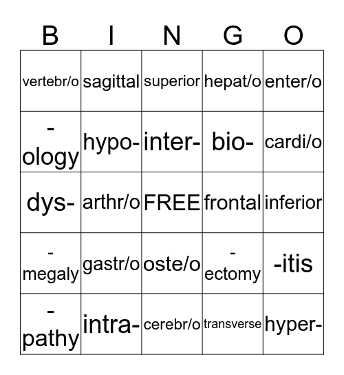 Terminology Bingo Card