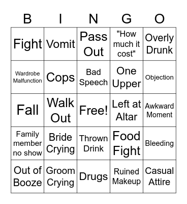 Wedding Bingo Card