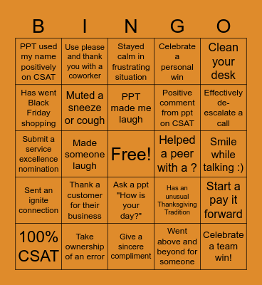 Customer Service/Thankful/Kindness Bingo Card