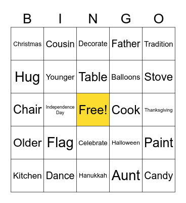 Holiday Vocabulary Bingo Card