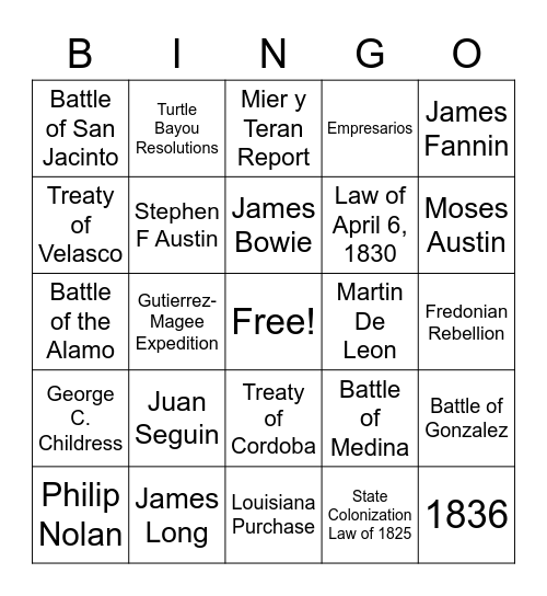 Mexican National Era Bingo Card