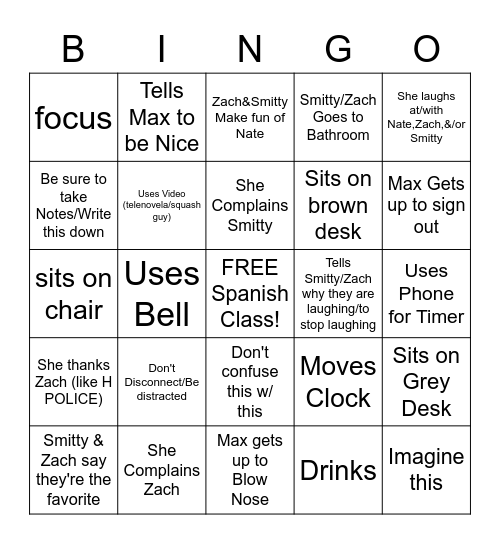 Spanish Class Bingo Card