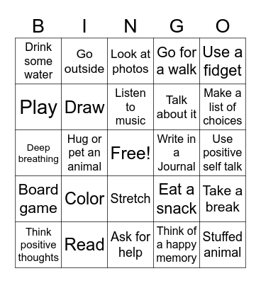 Coping Skills Bingo Card