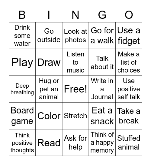 Coping Skills Bingo Card