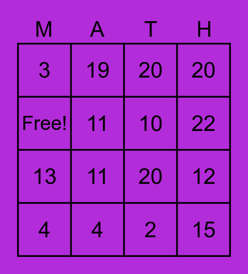 FUN MATH BINGO Card