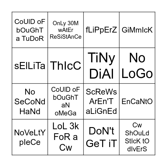 Bel Canto Bingo Card