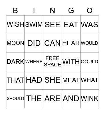 Spelling Bingo Card