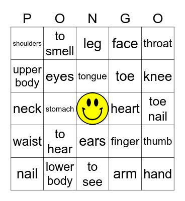 El Cuerpo Bingo Card