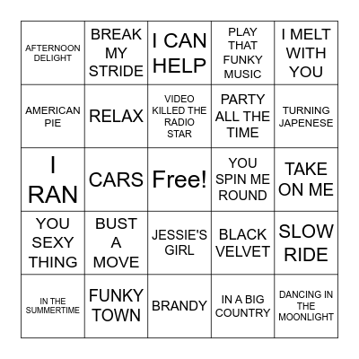 One Hit Wonders Bingo Card