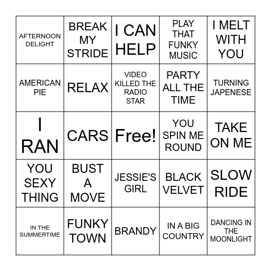 One Hit Wonders Bingo Card