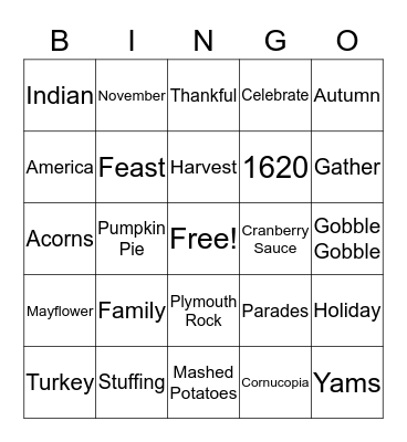 Thanksgiving Bingo Card