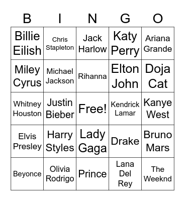 Musical Bingo Card
