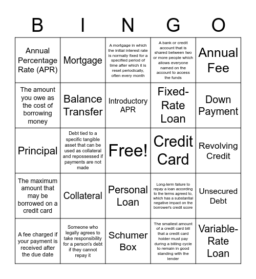 CREDIT BINGO Card