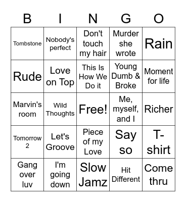 Song Bingo Card