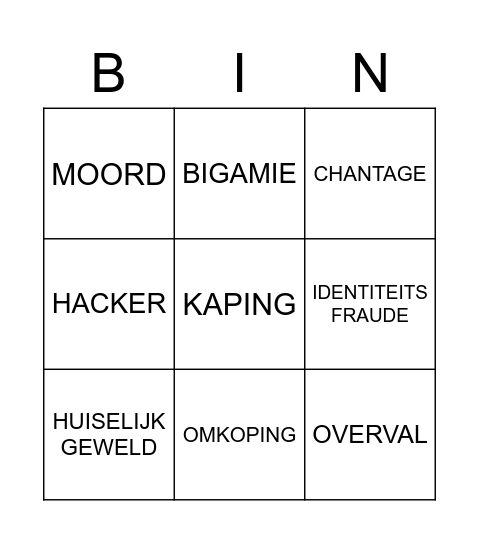 CRIME BINGO Card