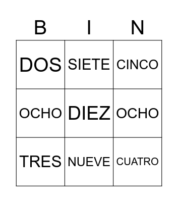 LOS NÚMEROS Bingo Card