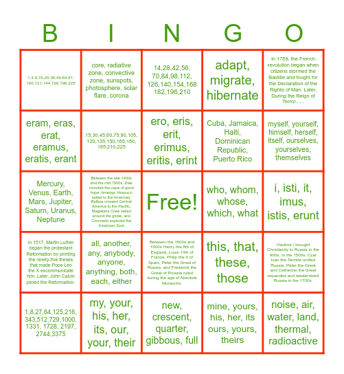 Cycle 2 Review Bingo Card