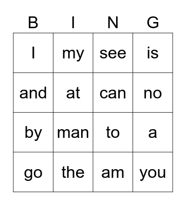 sight words 1 Bingo Card
