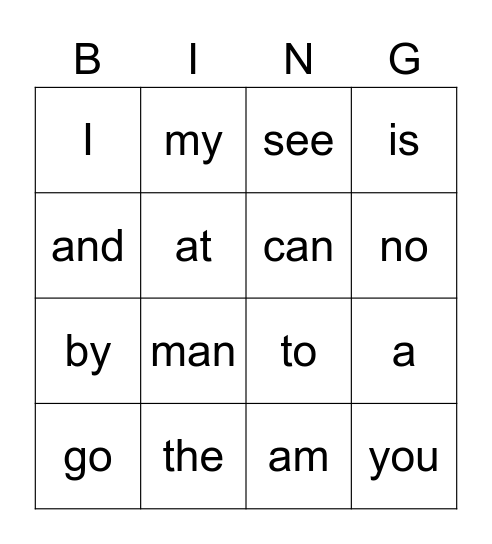sight words 1 Bingo Card
