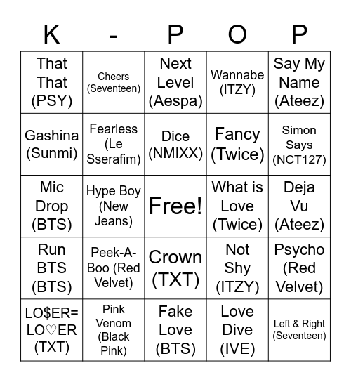 K-POP BINGO ! Bingo Card