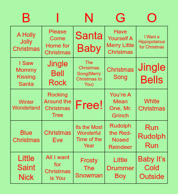 Xmas Songs Bingo Card