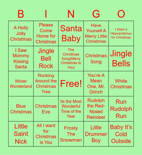 Xmas Songs Bingo Card