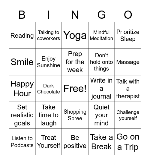 Mental Health Wellness Bingo Card