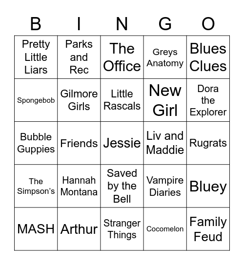 TV Show Theme Song Bingo Card