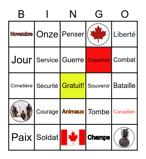 Le jour du souvenir Bingo Card